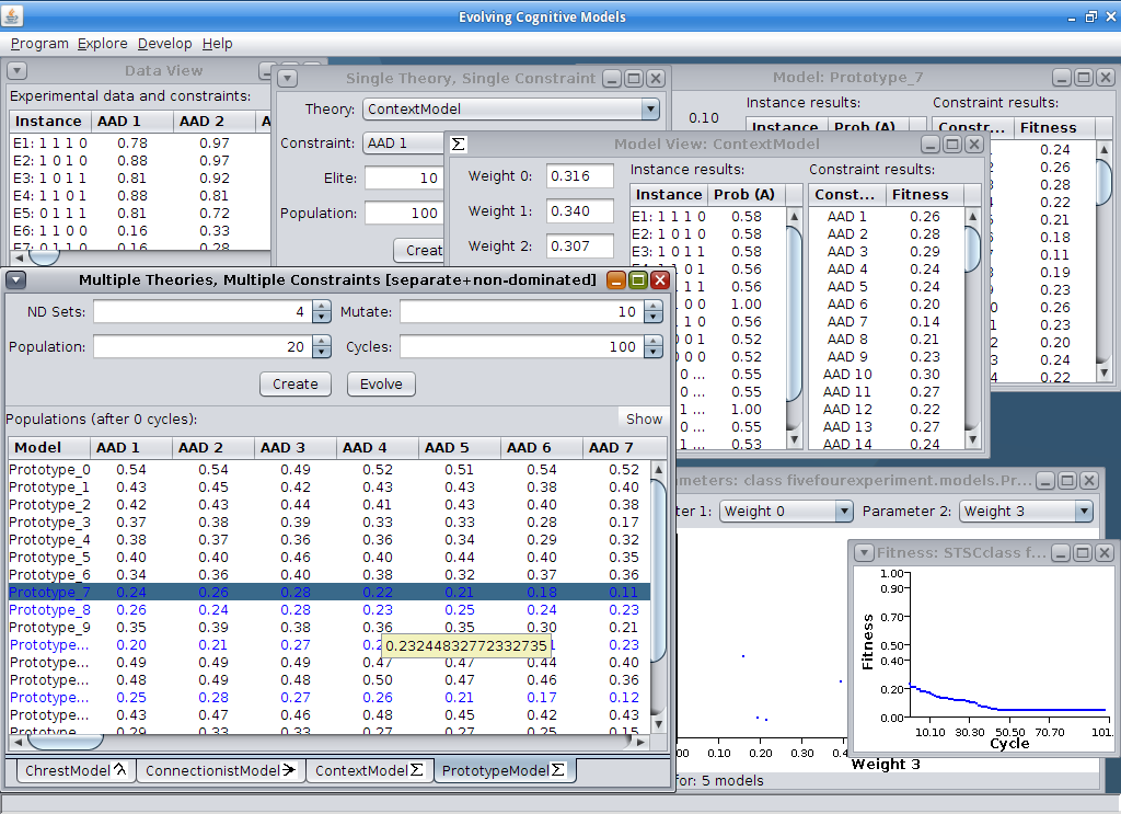 Image of software showing multiple windows