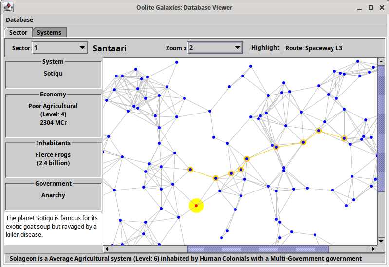 Galaxy sector 1 displayed with a highlighted route